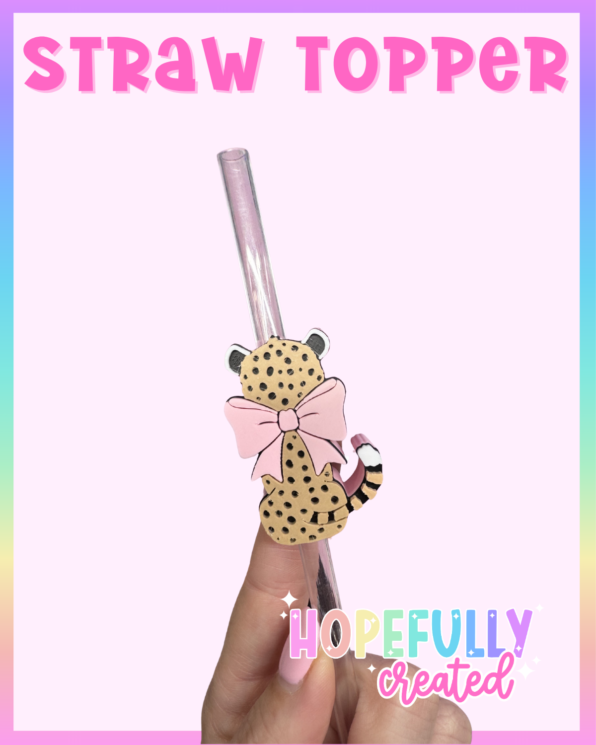 Pink Bow Leopard Straw Topper