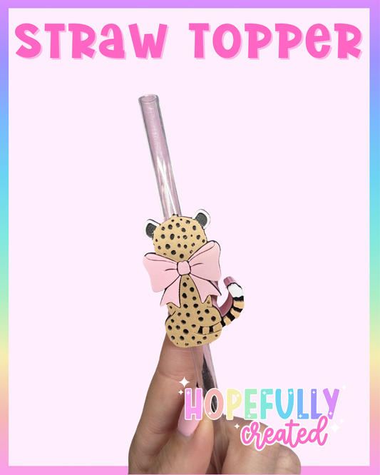 Pink Bow Leopard Straw Topper