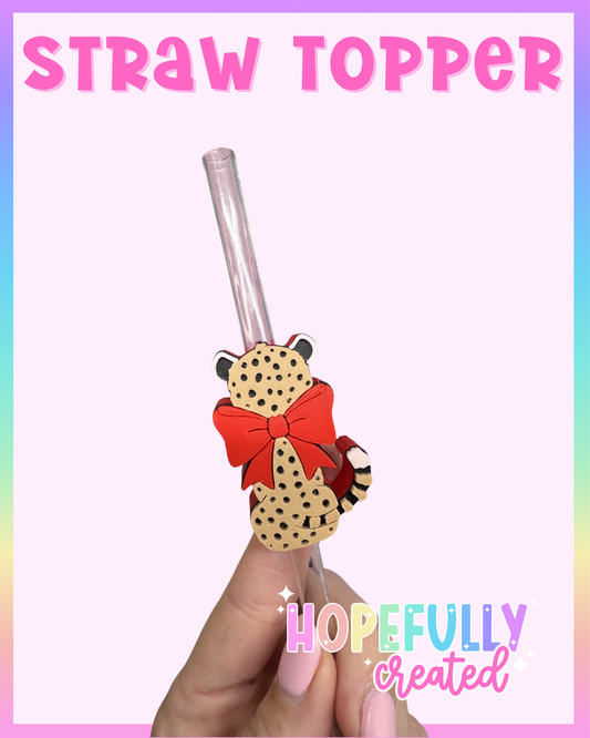 Red Bow Leopard Straw Topper