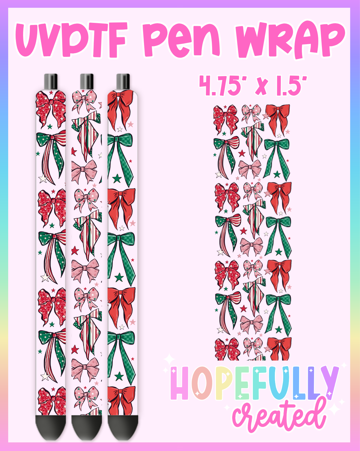 Red Green Bow UVDTF Pen Wrap