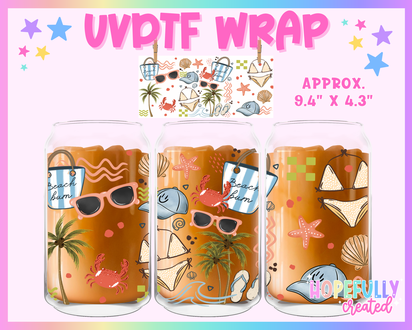 Beach UVDTF Glass Can Wrap