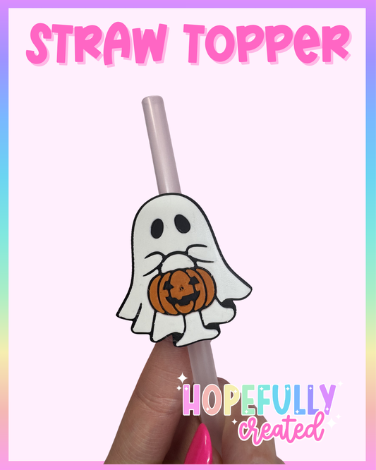 Ghost with Pumpkin Straw Topper