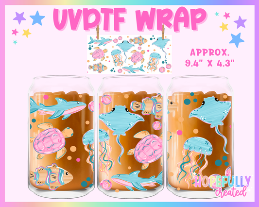 Sea Animals UVDTF Glass Can Wrap
