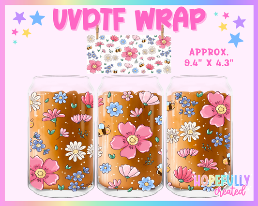 Floral Bees UVDTF Glass Can Wrap