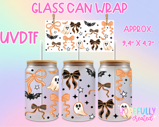 Orange Ghost and Bows UVDTF Glass Can Wrap