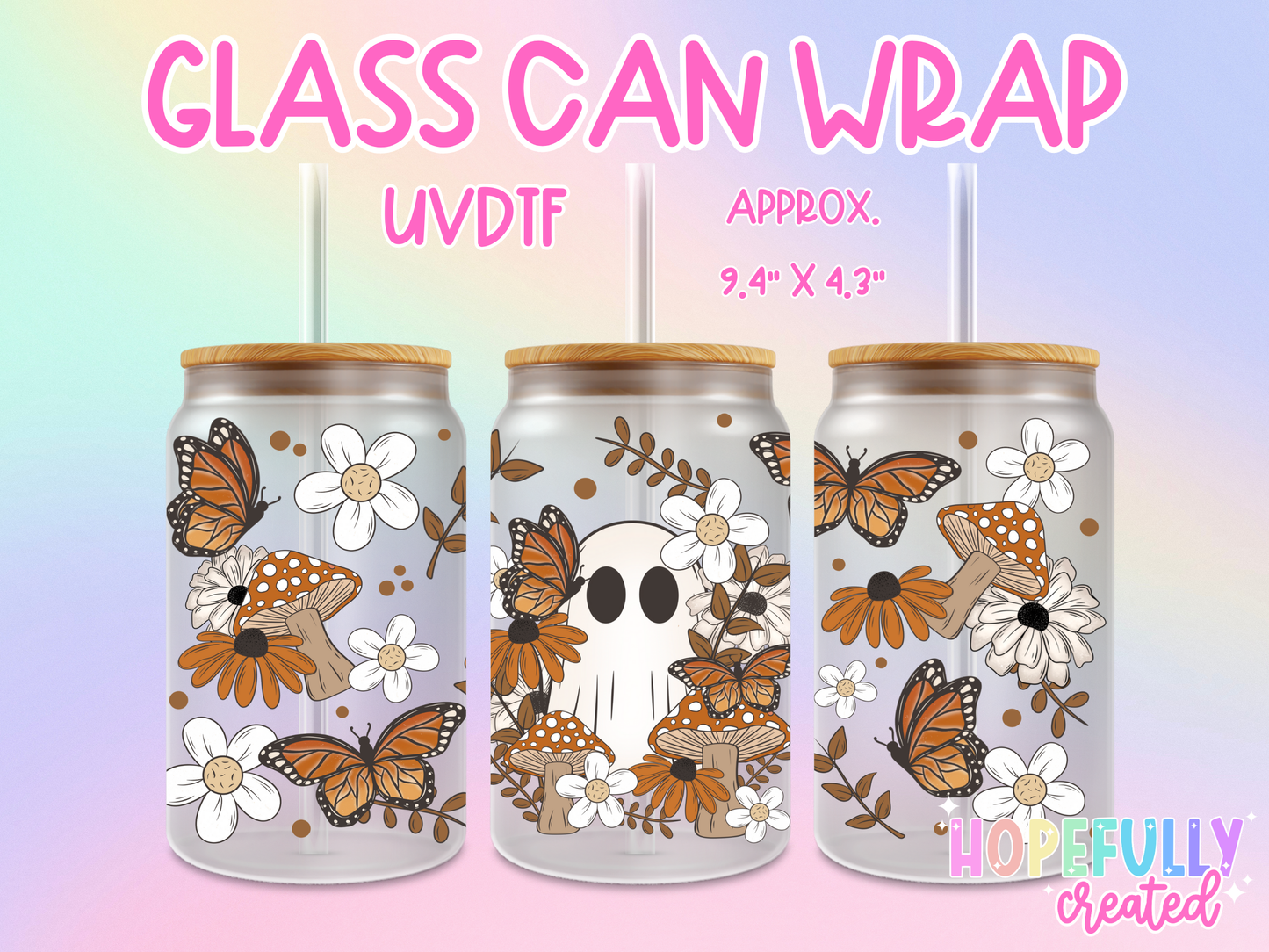 Fall Floral Ghost UVDTF Glass Can Wrap