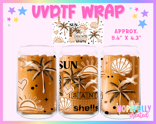 Sun Sea Sand Shells UVDTF Glass Can Wrap
