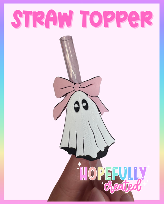 Pink Bow Ghost Straw Topper