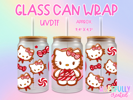 Christmas Peppermint Kitty UVDTF Glass Can Wrap