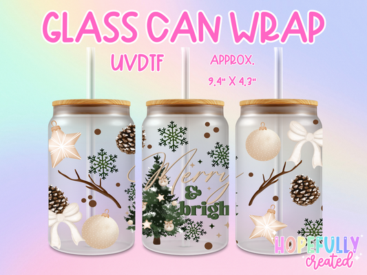 Merry and Bright UVDTF Glass Can Wrap