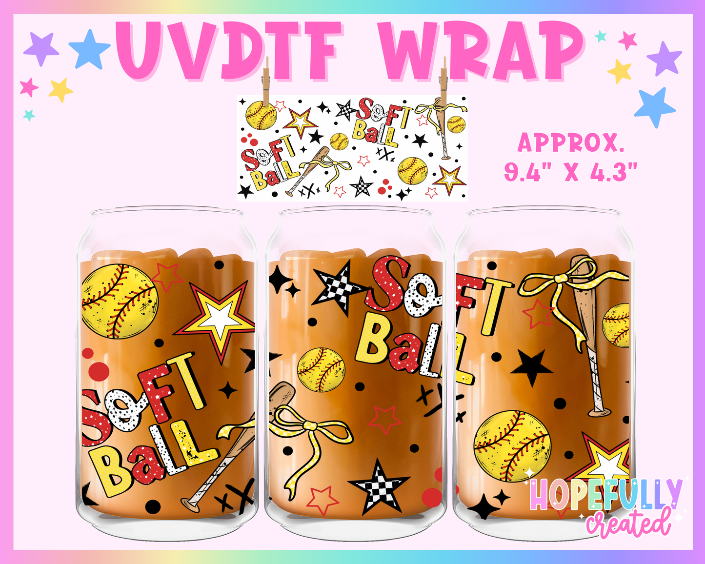 Softball UVDTF Glass Can Wrap