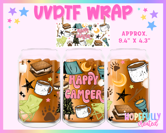 Happy Camper UVDTF Glass Can Wrap