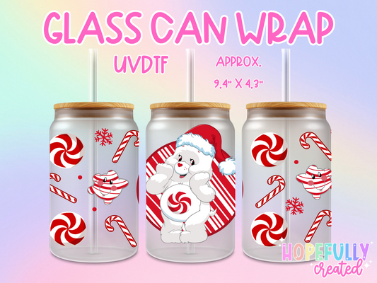 Peppermint Bear UVDTF Glass Can Wrap