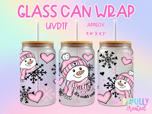 Pink Snowman UVDTF Glass Can Wrap