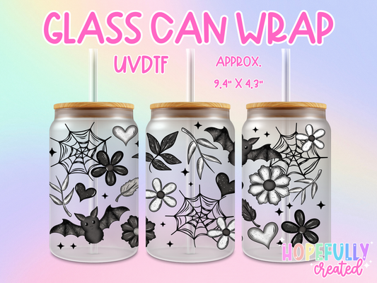 Floral Bats UVDTF Glass Can Wrap