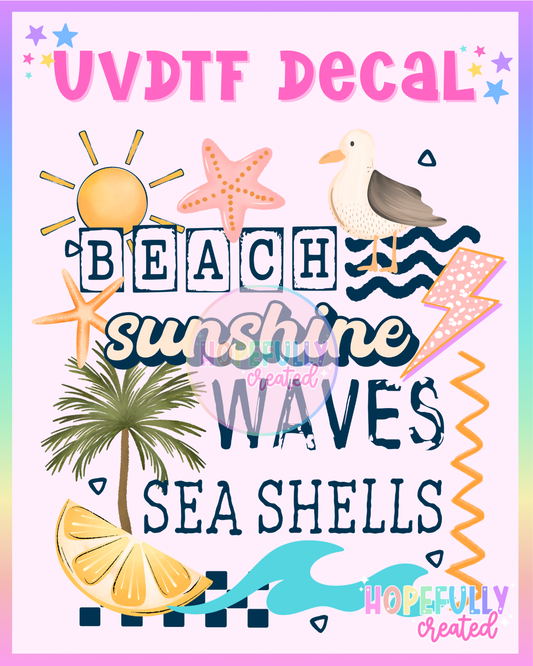 Beach Sunshine Waves Seashells UVDTF Decal