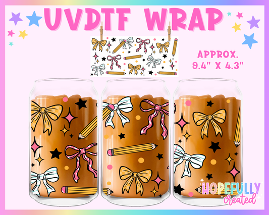 School Bows UVDTF Glass Can Wrap
