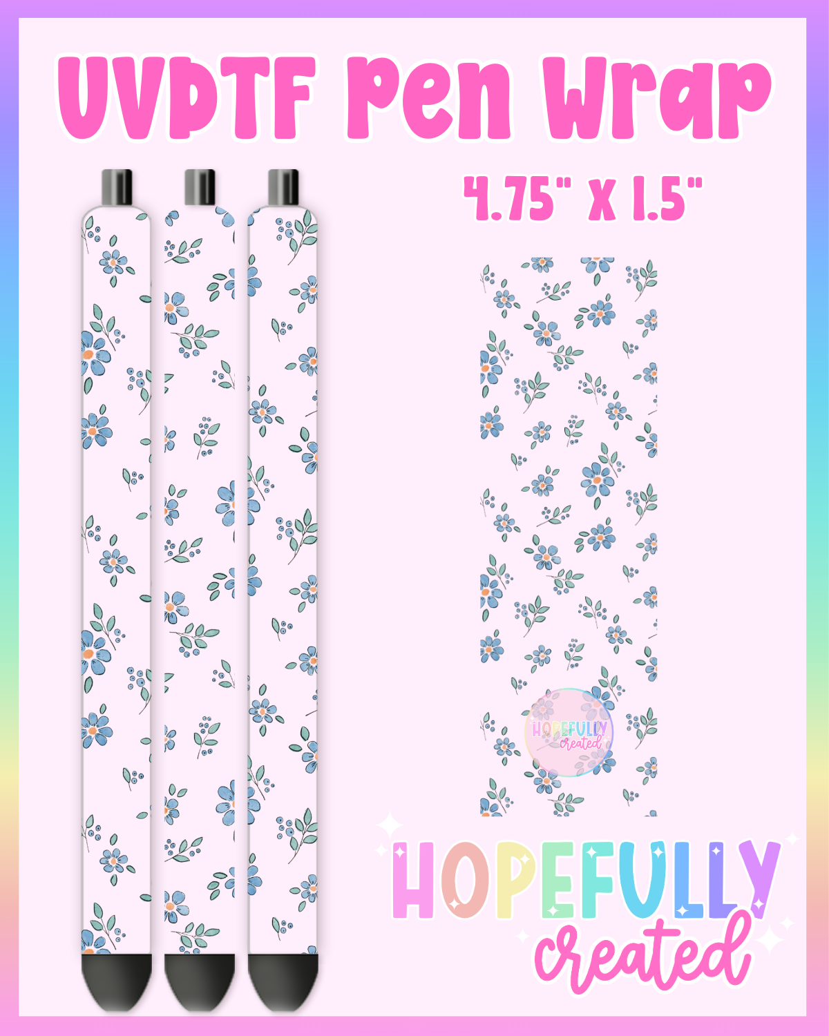 Blue Flowers UVDTF Pen Wrap