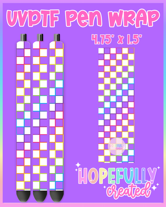 Rainbow White Checker UVDTF Pen Wrap