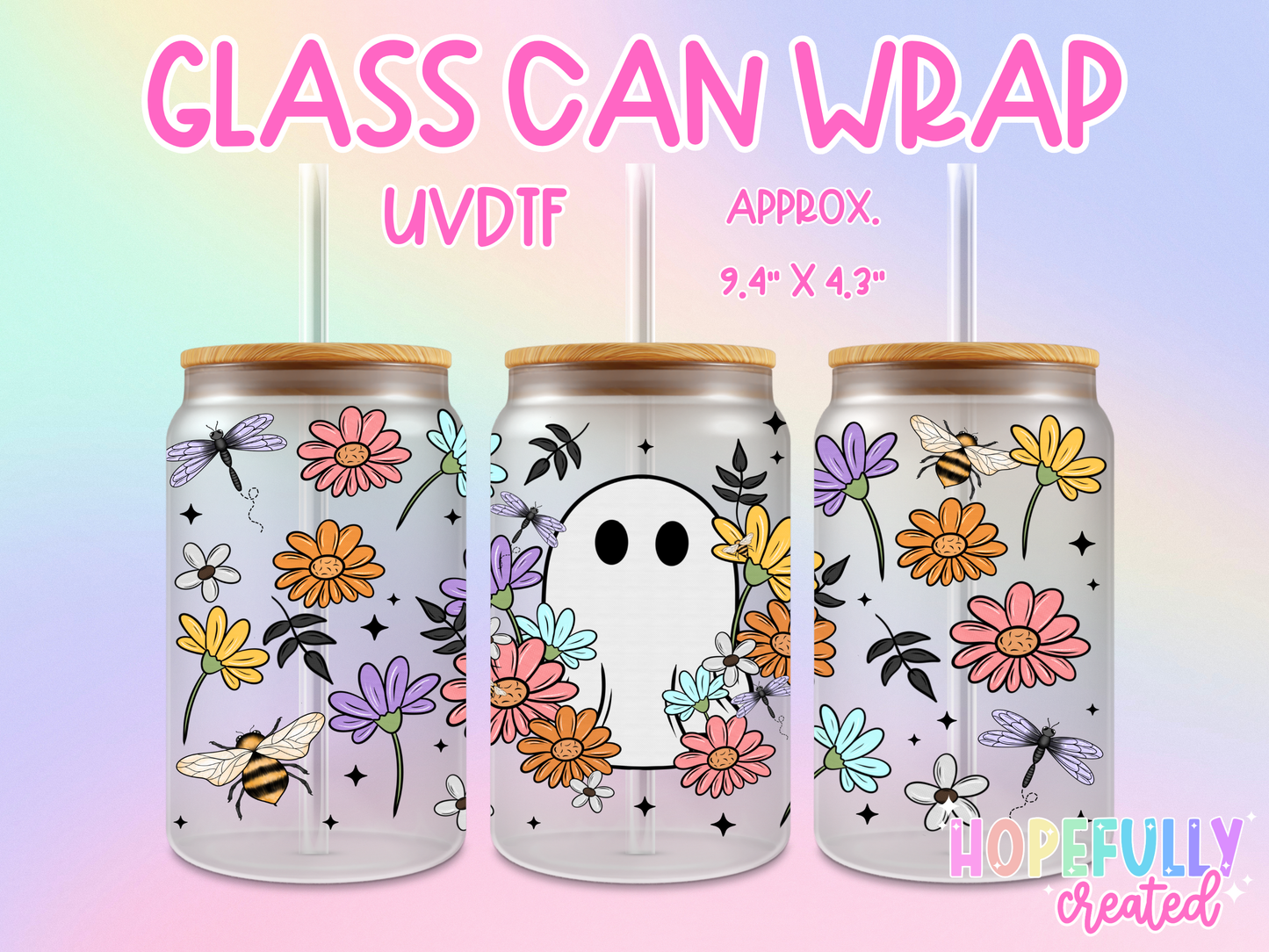 Floral Ghost UVDTF Glass Can Wrap