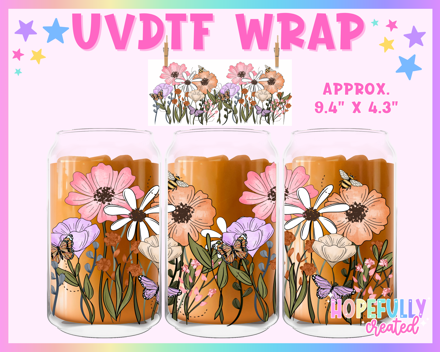 Floral UVDTF Glass Can Wrap