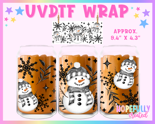 Black Snowman UVDTF Glass Can Wrap