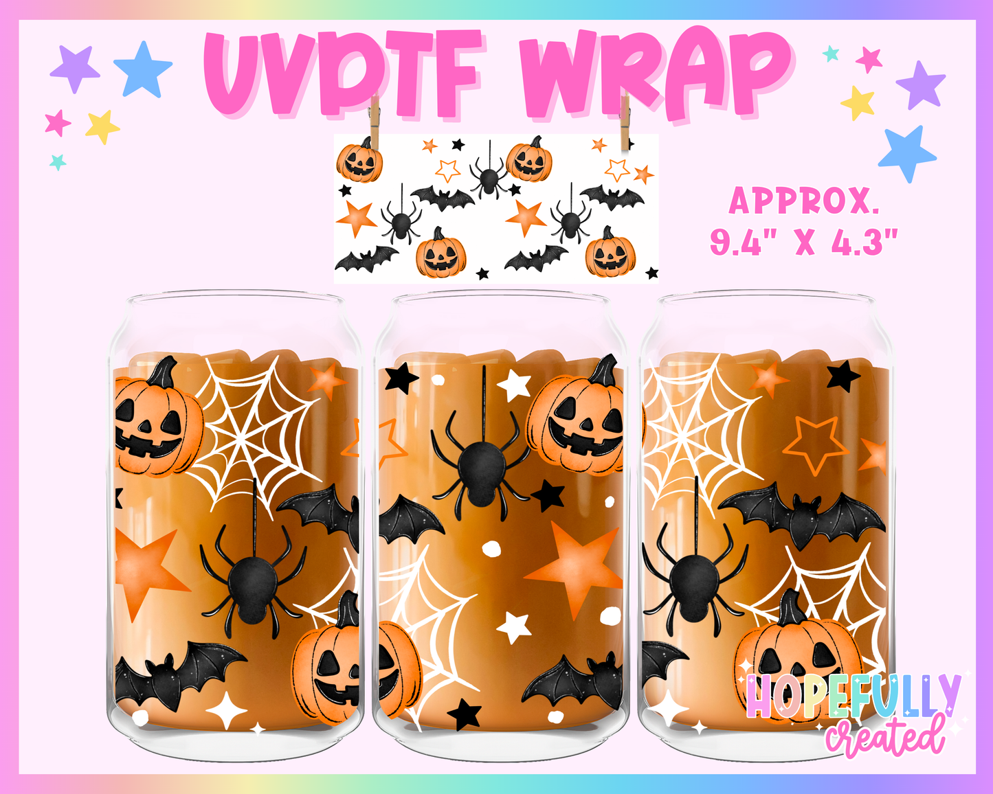 Bats & Pumpkins UVDTF Glass Can Wrap