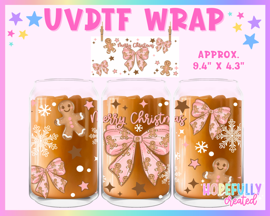 Gingerbread Bow UVDTF Glass Can Wrap