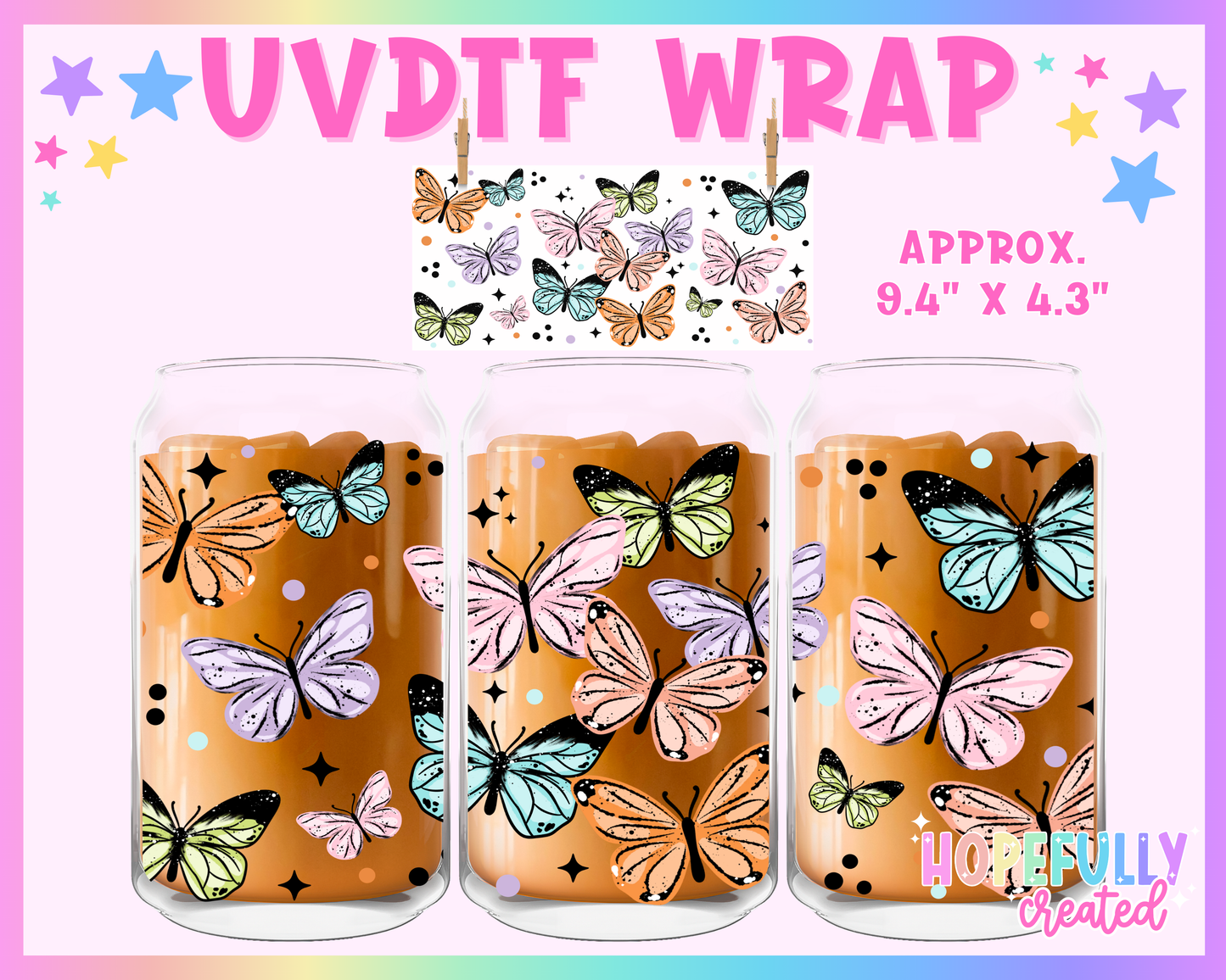 Butterflies UVDTF Glass Can Wrap