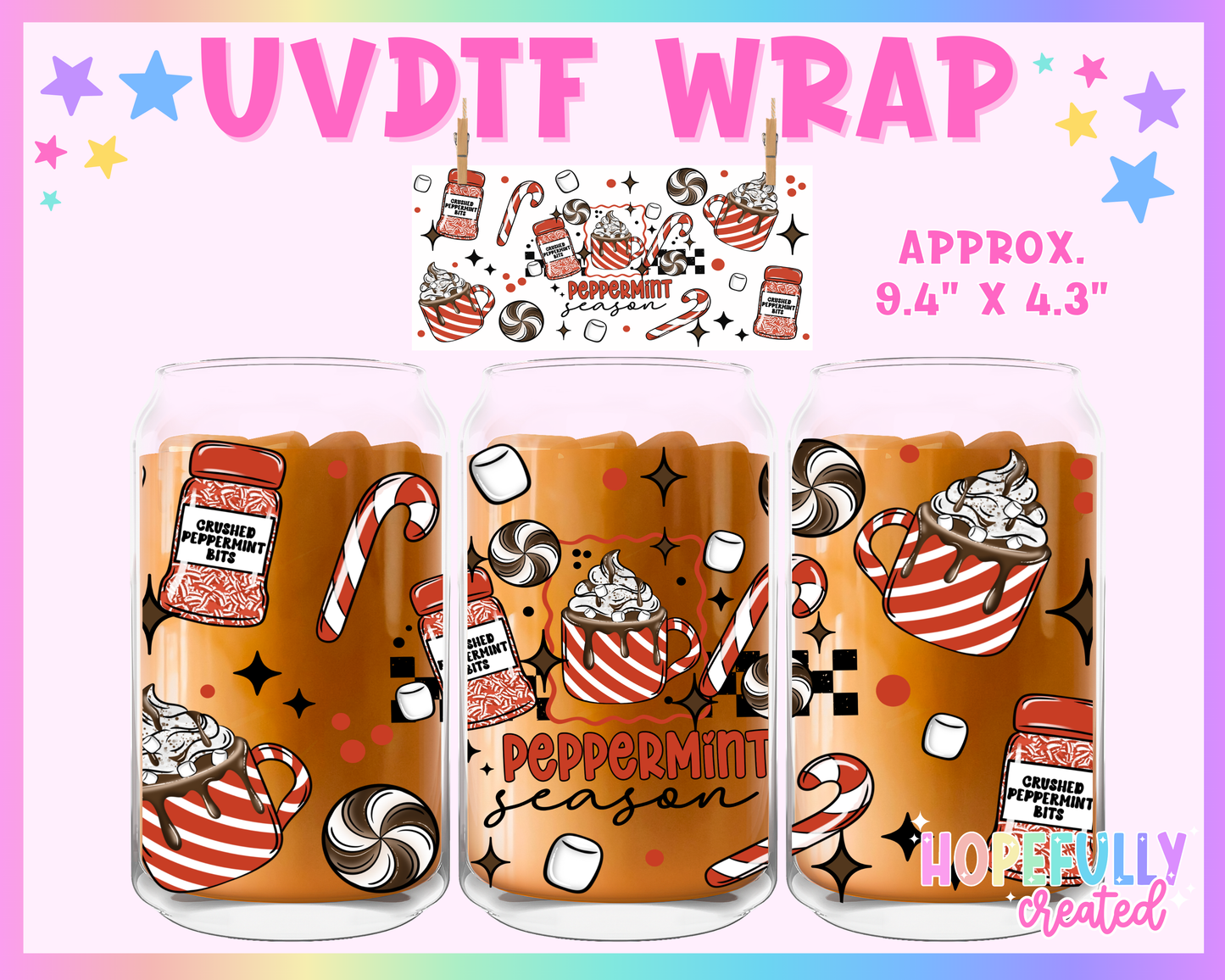 Peppermint Season UVDTF Glass Can Wrap