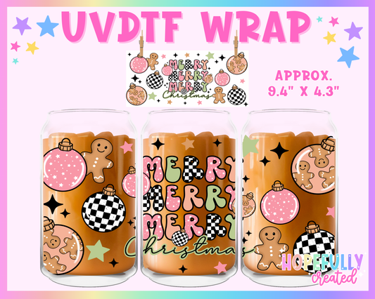 Merry Christmas (Pink) UVDTF Glass Can Wrap