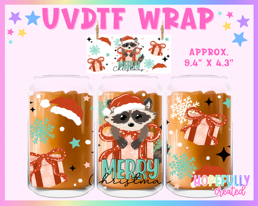Christmas Raccoon UVDTF Glass Can Wrap