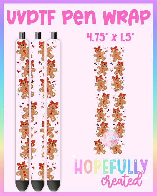 Gingerbread Red Bow UVDTF Pen Wrap