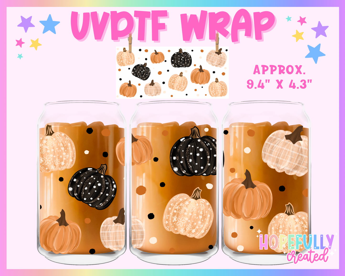 Pattern Pumpkins UVDTF Glass Can Wrap