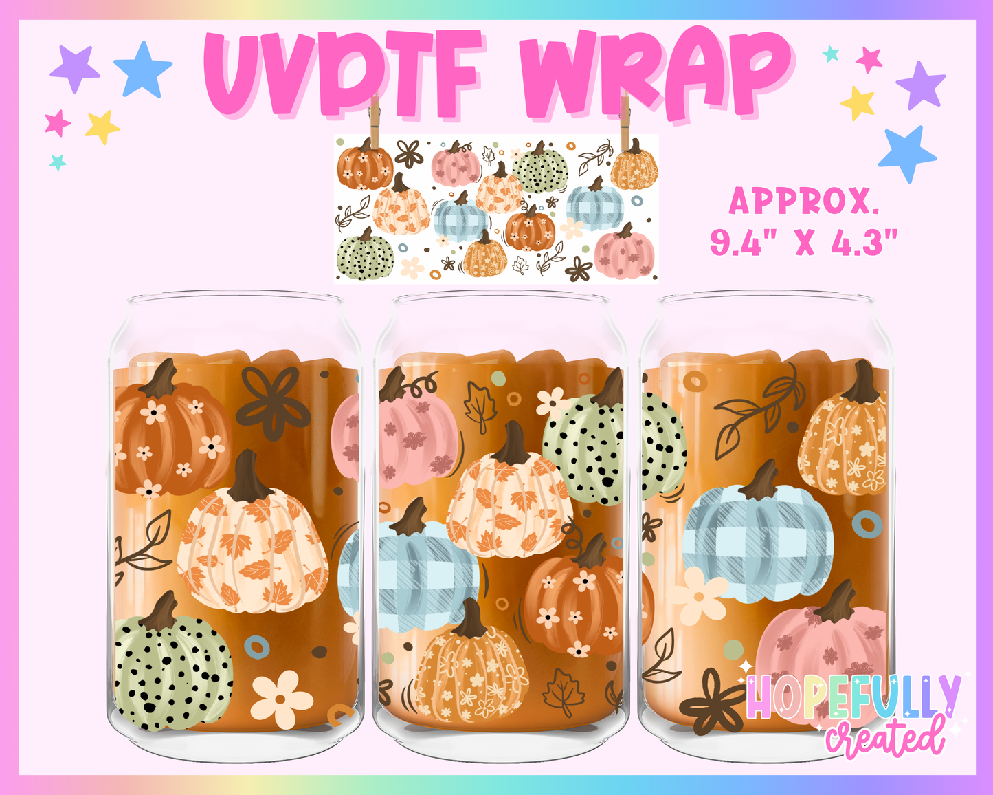 Pattern Pumpkins UVDTF Glass Can Wrap