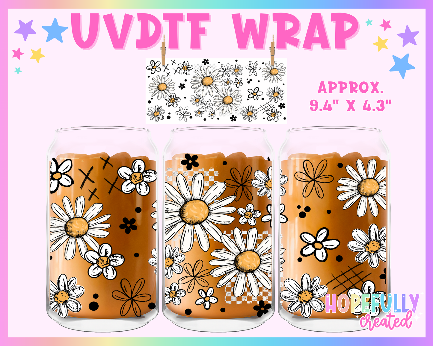 Daisies UVDTF Glass Can Wrap