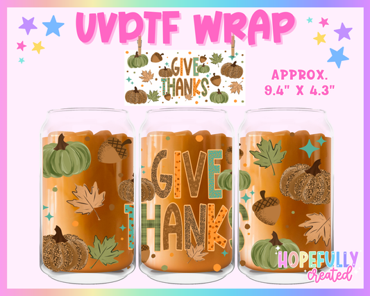 Give Thanks UVDTF Glass Can Wrap