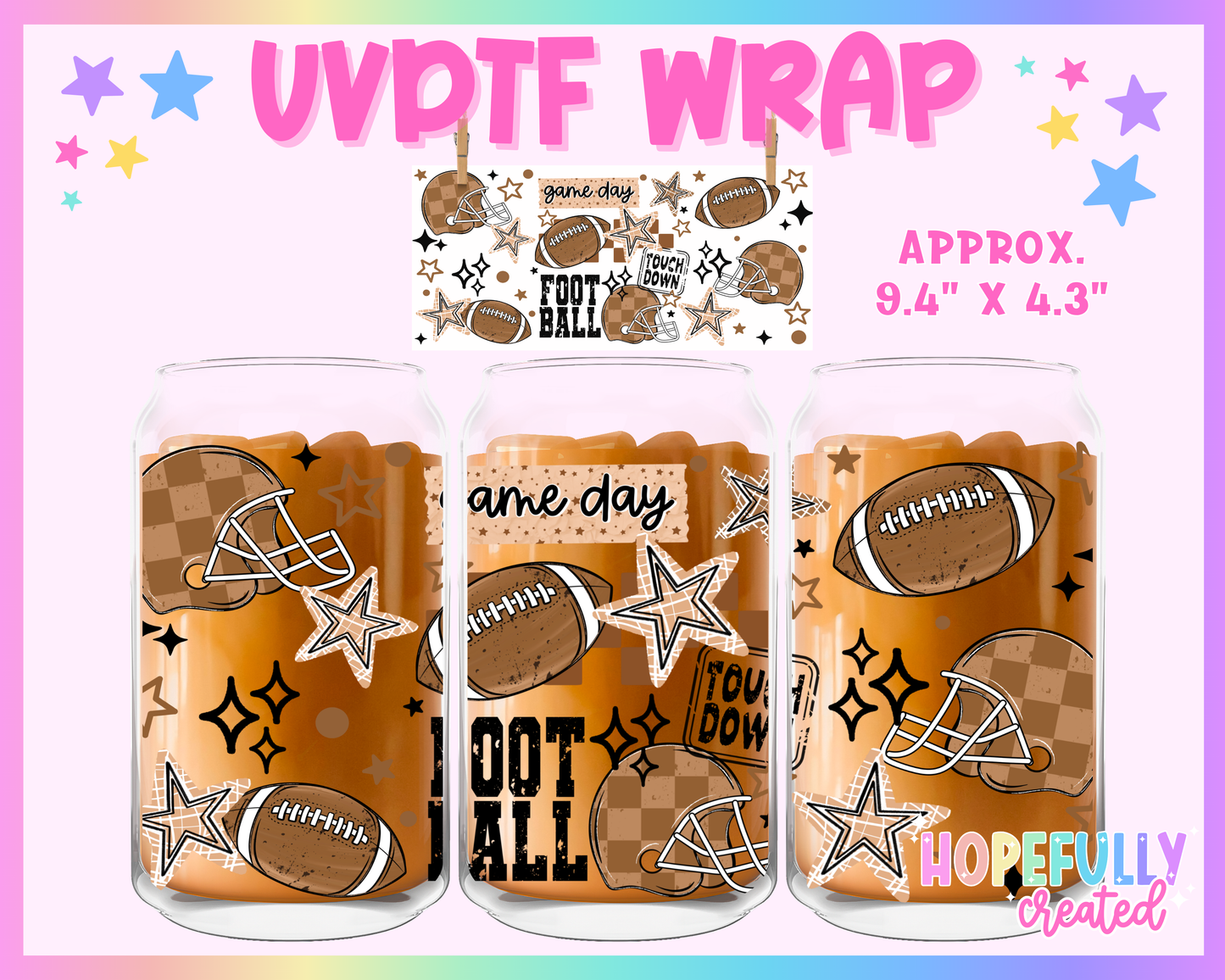 Game Day Football UVDTF Glass Can Wrap