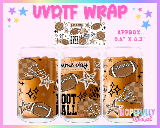 Game Day Football UVDTF Glass Can Wrap