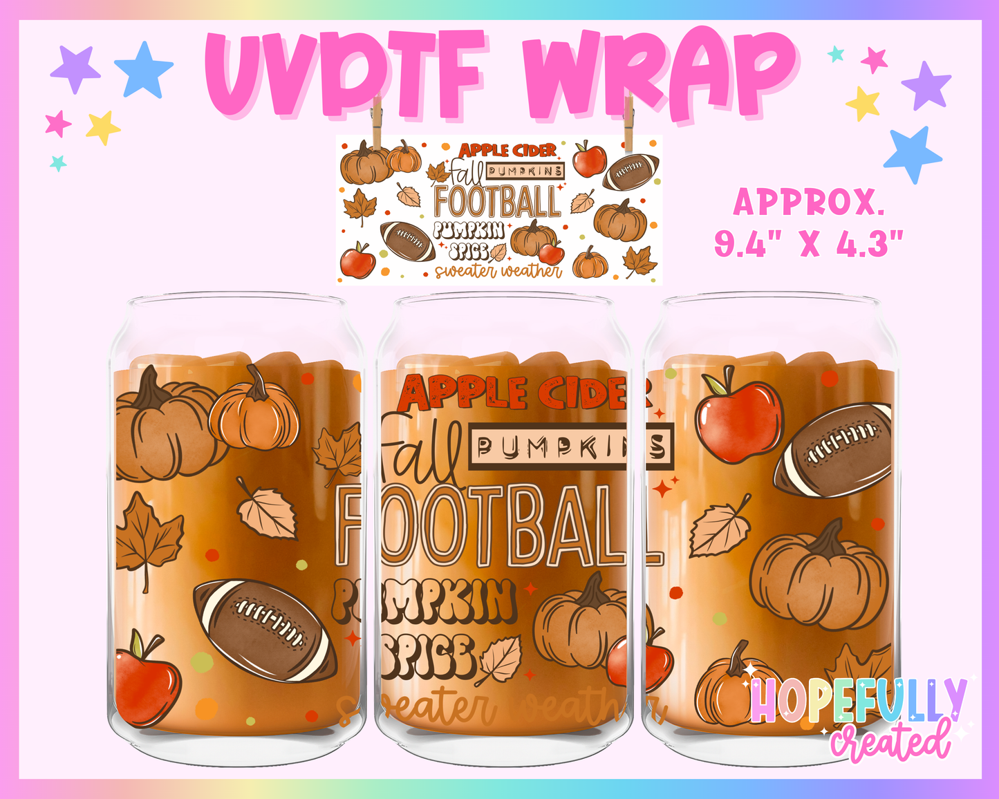 Fall Pumpkins Football UVDTF Glass Can Wrap