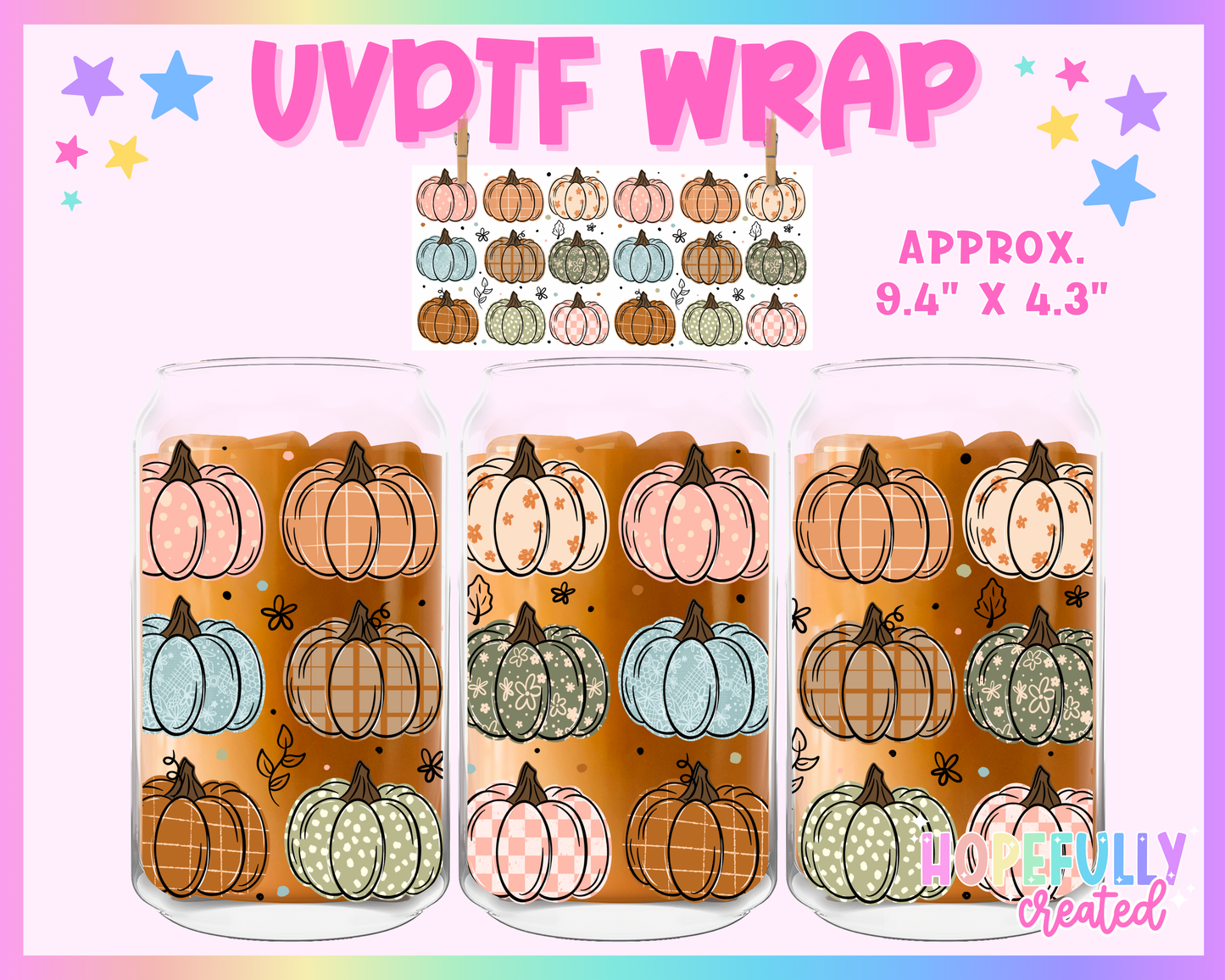 Pattern Pumpkins UVDTF Glass Can Wrap