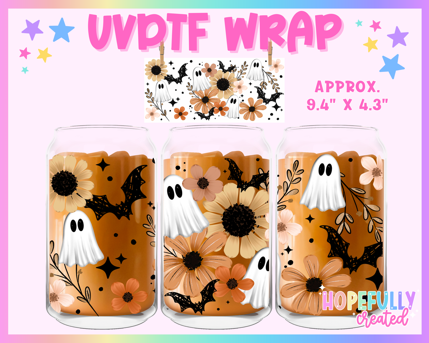 Floral Ghost UVDTF Glass Can Wrap