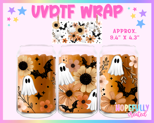 Floral Ghost UVDTF Glass Can Wrap