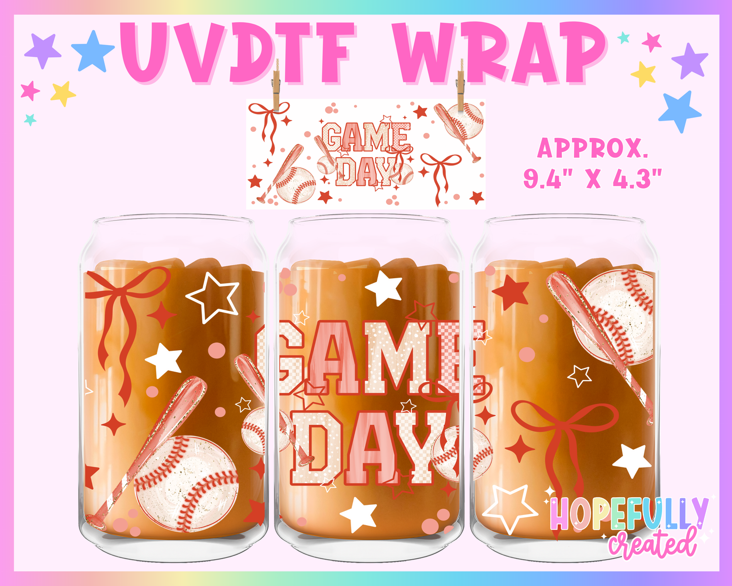 Game Day Baseball UVDTF Glass Can Wrap