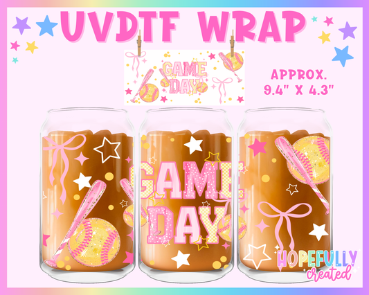 Game Day Softball UVDTF Glass Can Wrap