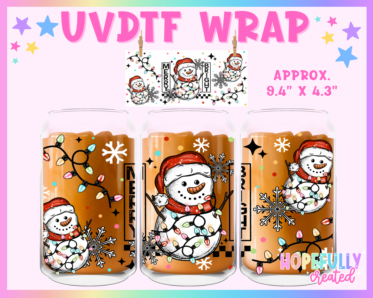Merry Bright UVDTF Glass Can Wrap