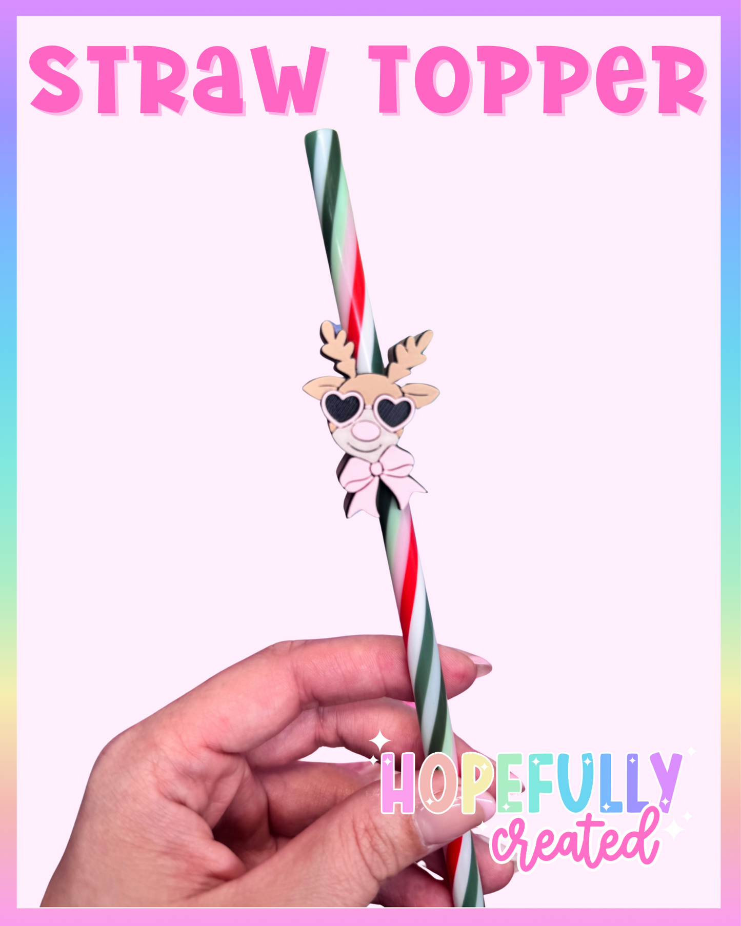 Reindeer with Glasses Straw Topper