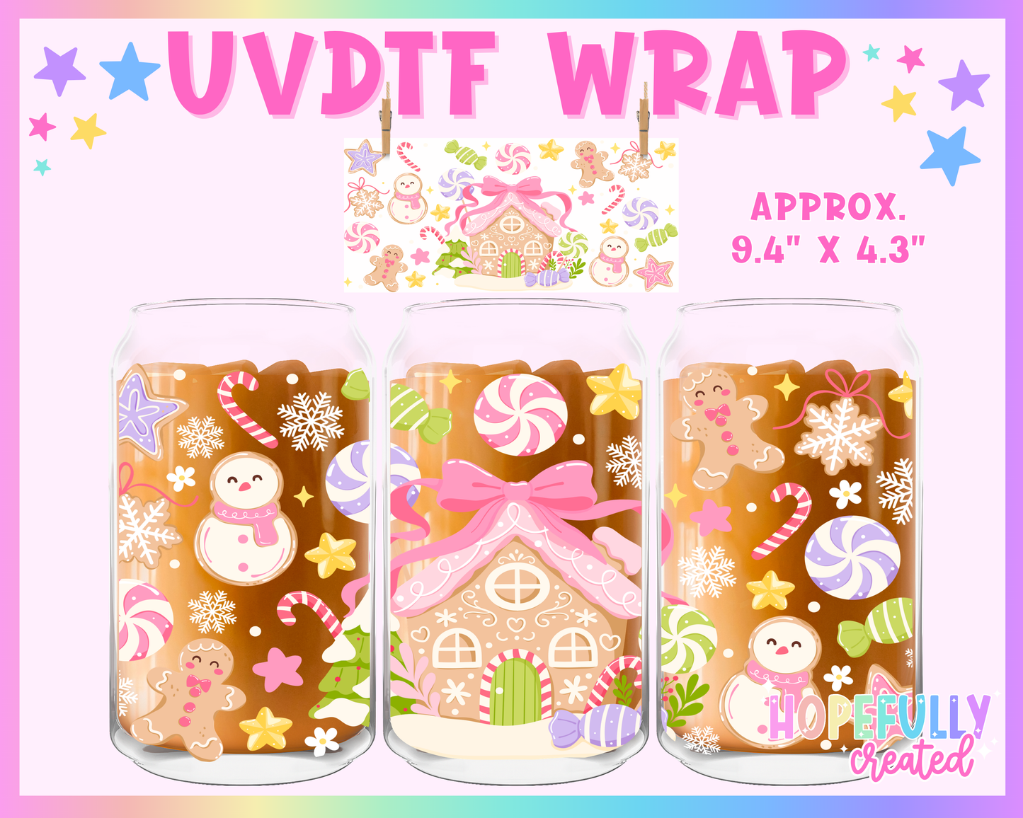 Gingerbread House Pastel UVDTF Glass Can Wrap