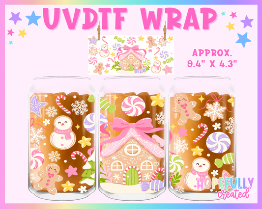 Gingerbread House Pastel UVDTF Glass Can Wrap
