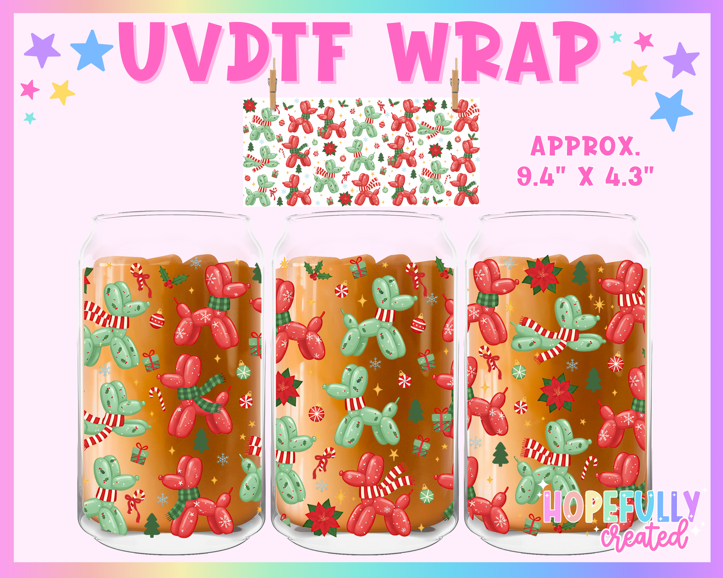 Christmas Balloon Dogs UVDTF Glass Can Wrap